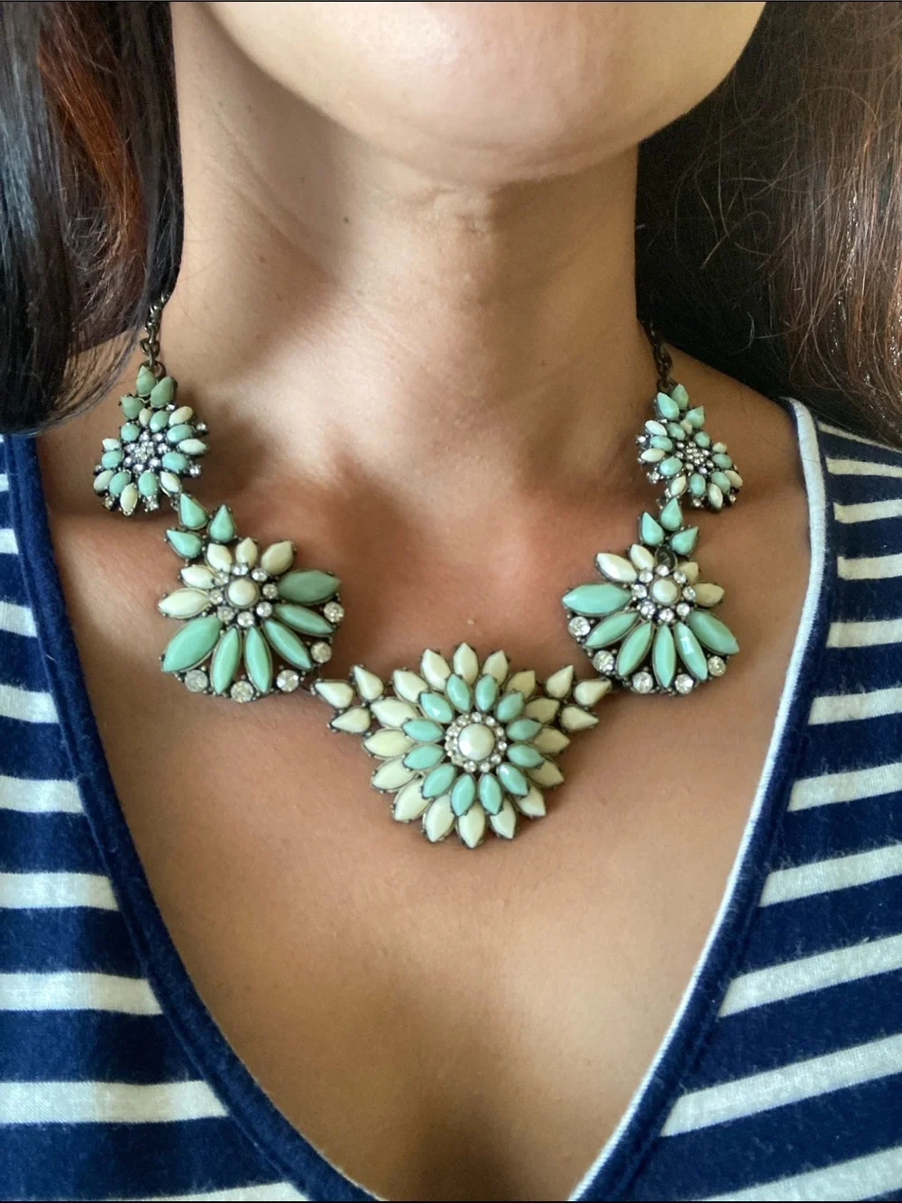 Mint Floral Statement Necklace for Women Chunky Bib Fashion Jewelry
